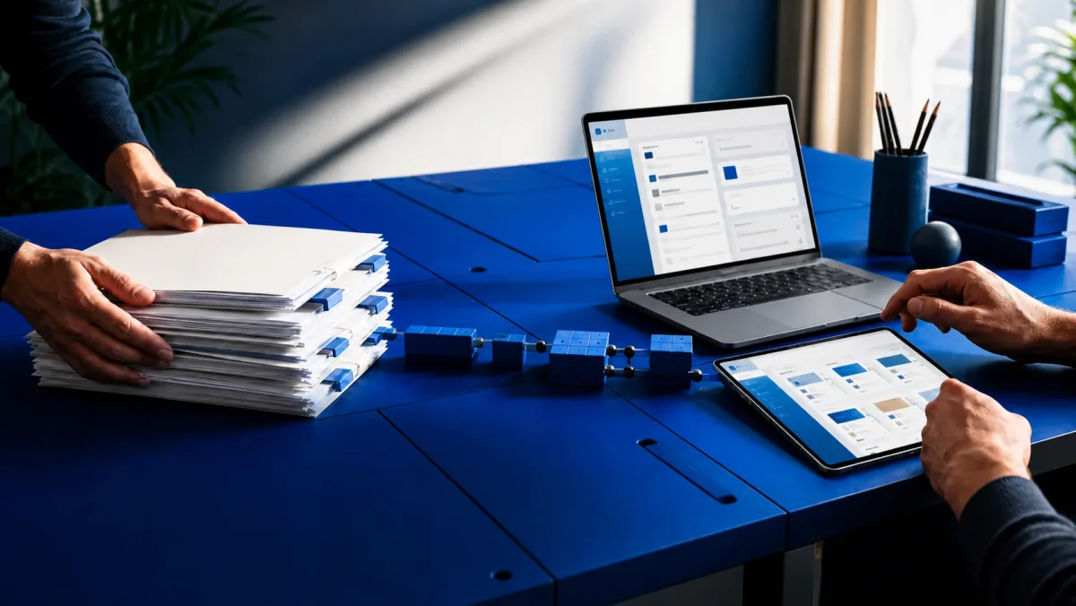 Proceso real convertido de archivos y papeles a un sistema digital