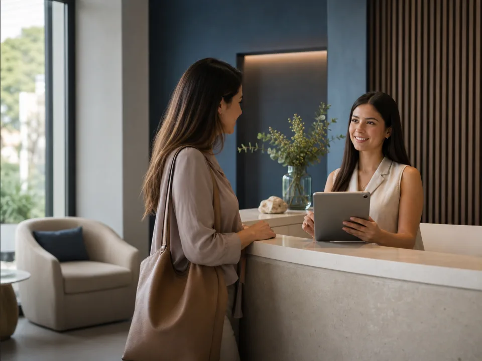 Recepcionista coordinando una cita con una clienta