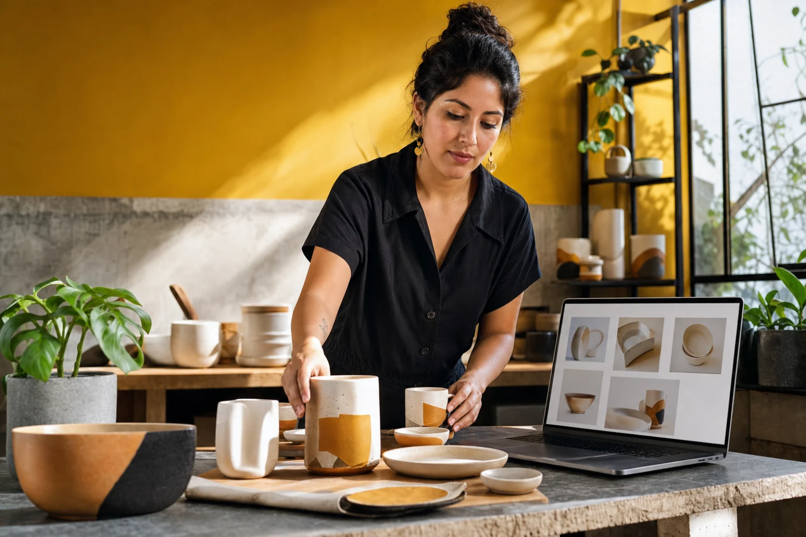 Emprendedora presentando sus productos con una imagen profesional y coherente